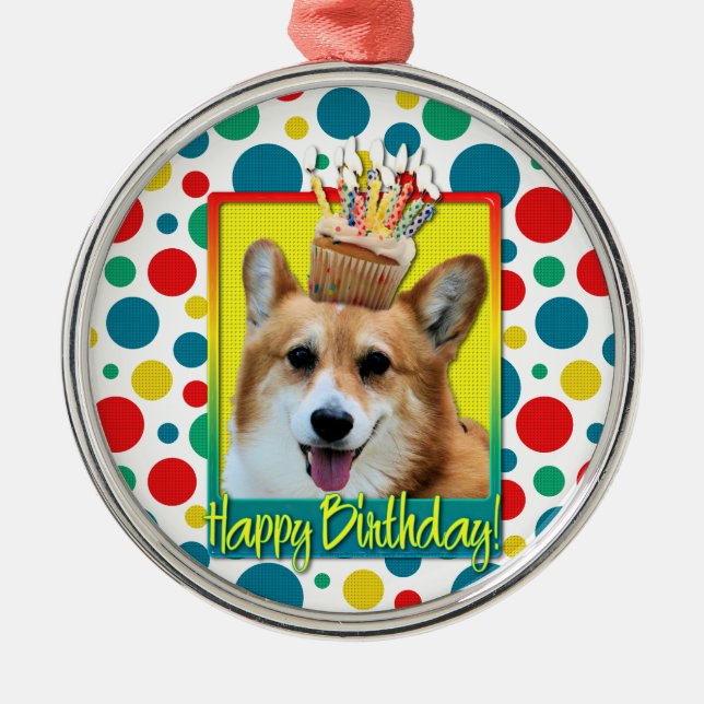 Birthday Cupcake - Corgi - Owen Metal Ornament (Front)