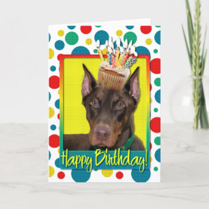 Birthday Cupcake - Doberman - Red - Rocky Card