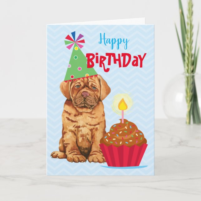 Birthday Cupcake Dogue de Bordeaux Card (Front)