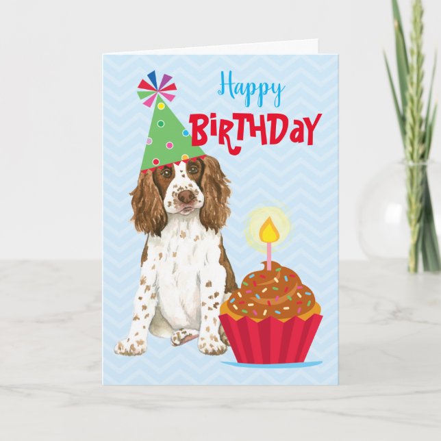 Birthday Cupcake English Springer Spaniel Card (Front)