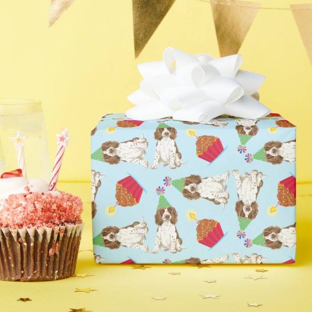 Birthday Cupcake English Springer Spaniel Wrapping Paper (Birthday Party)
