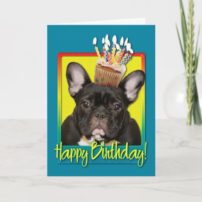 Birthday Cupcake - French Bulldog - Teal Card (Front)