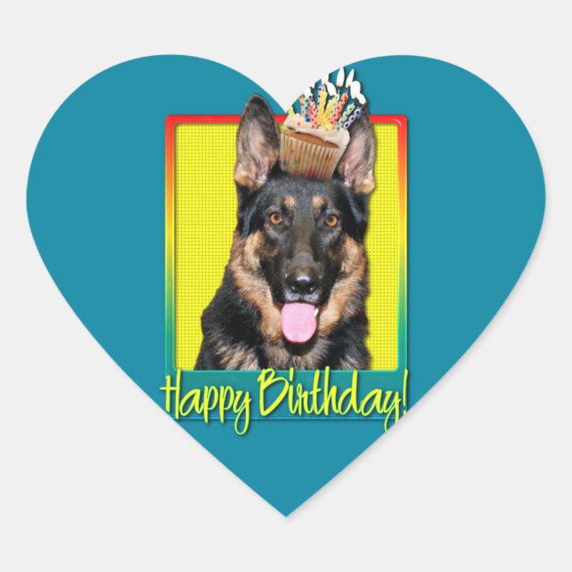 Birthday Cupcake - German Shepherd - Kuno Heart Sticker (Front)