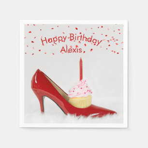 Birthday Cupcake In a Red Shoe Napkin