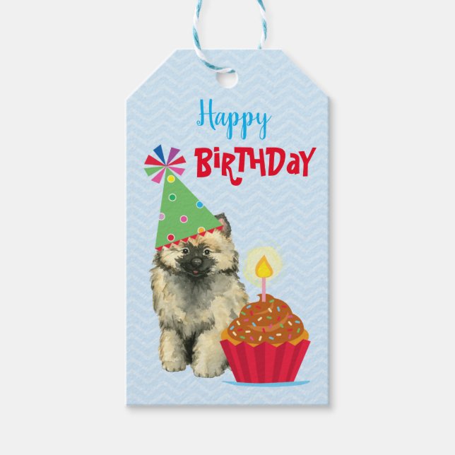 Birthday Cupcake Keeshond Gift Tags (Front)