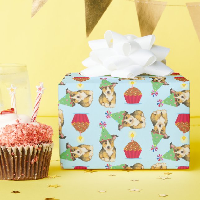 Birthday Cupcake Pembroke Welsh Corgi Wrapping Paper (Birthday Party)