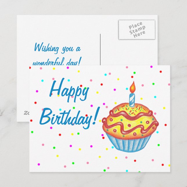 Birthday Cupcake Postcard (Front/Back)
