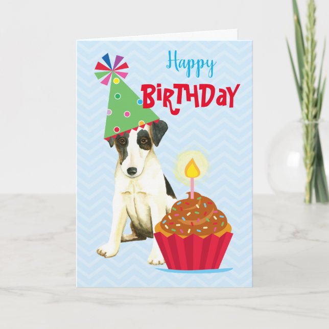 Birthday Cupcake Smooth Fox Terrier Card (Front)