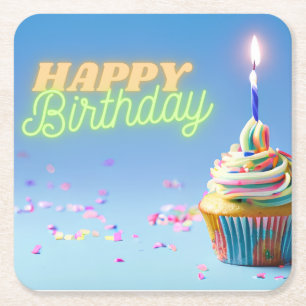 Birthday Cupcake Square Paper Coaster