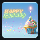 Birthday Cupcake Square Sticker<br><div class="desc">Celebrate the ones in your life that mean the most to you
Zazzle makes it easy to customize greetings to make them uniquely your own!
Birthday,  happy birthday,  celebration,  ai generated,  badger,  fantasy,  brother,  sister,  friends, </div>