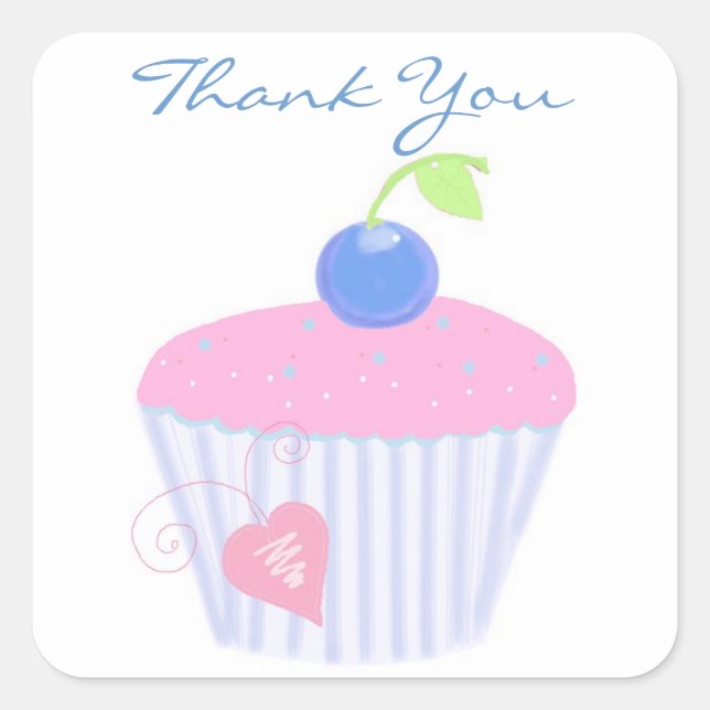 Birthday Cupcake Thank You Square Sticker (Front)
