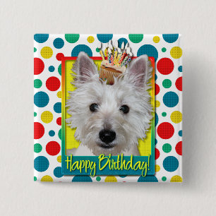 Birthday Cupcake - Westie - Tank 2 Inch Square Button