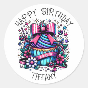 Birthday Cupcake Whimsical Personalized Classic Round Sticker