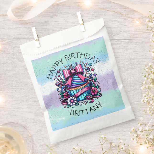 Birthday Cupcake Whimsical Personalized Favour Bag (Clipped)