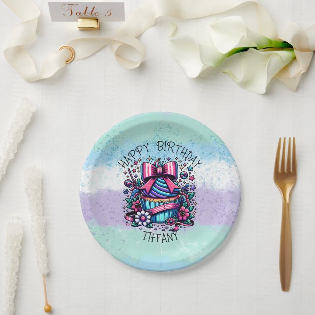 Birthday Cupcake Whimsical Personalized Paper Plate (Wedding)