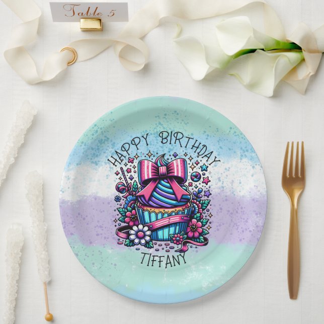 Birthday Cupcake Whimsical Personalized Paper Plate (Wedding)