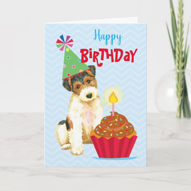Birthday Cupcake Wire Fox Terrier Card (Front)