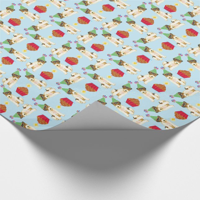 Birthday Cupcake Wire Fox Terrier Wrapping Paper (Corner)