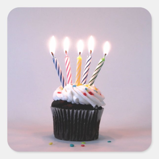 Birthday Cupcake with Candles Square Sticker (Front)