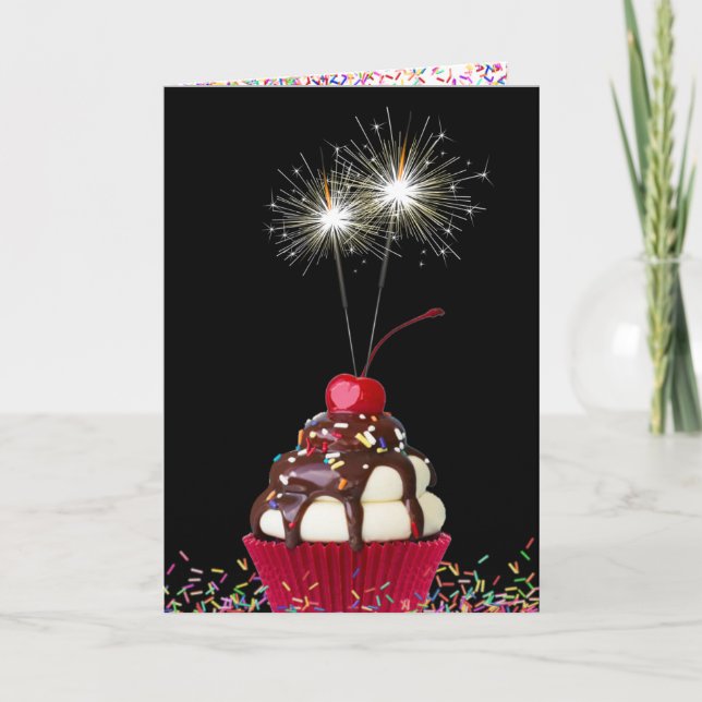 Birthday Cupcake With Sparklers Card (Front)