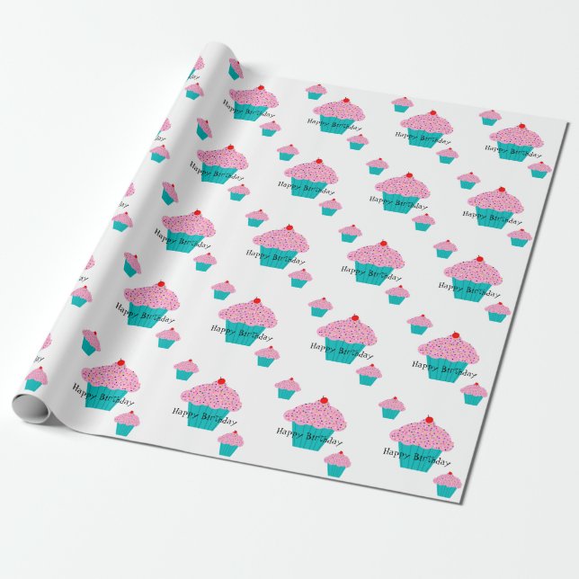 Birthday Cupcake Wrapping Paper (Unrolled)