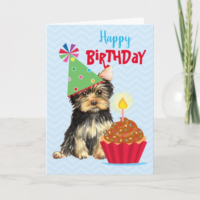 Birthday Cupcake Yorkie Card (Front)