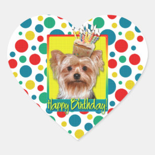 Birthday Cupcake - Yorkshire Terrier Heart Sticker