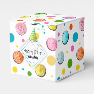Birthday Cupcakes and Dots Monogram Favor Box