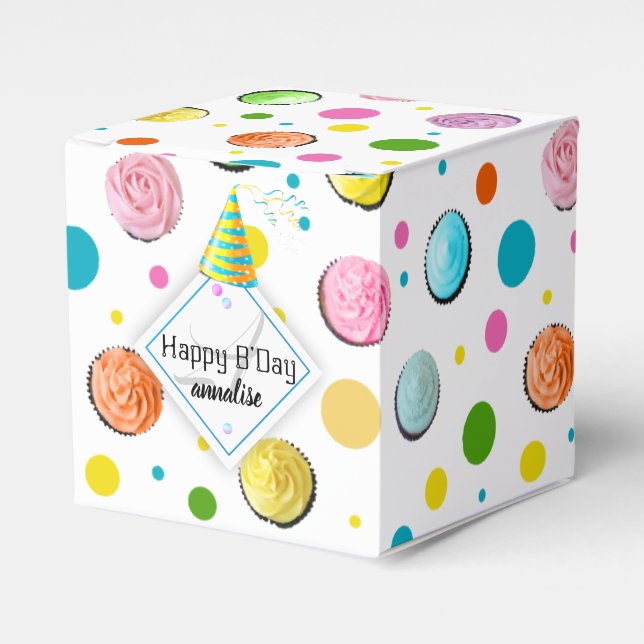 Birthday Cupcakes and Dots Monogram Favor Box (Front Side)