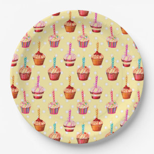 Birthday Cupcakes and Polka Dot Paper Plate