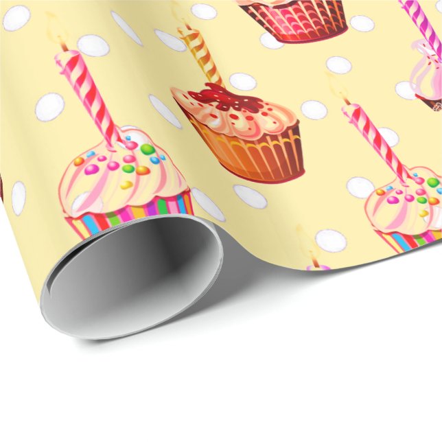 Birthday Cupcakes and Polka Dot Wrapping Paper (Roll Corner)