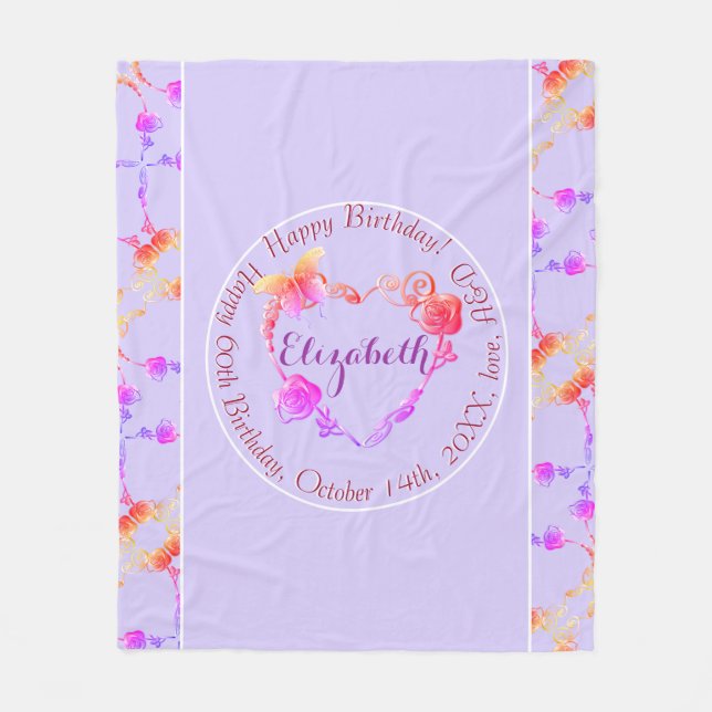 Birthday/Custom Event Rose Heart  Fleece Blanket (Front)