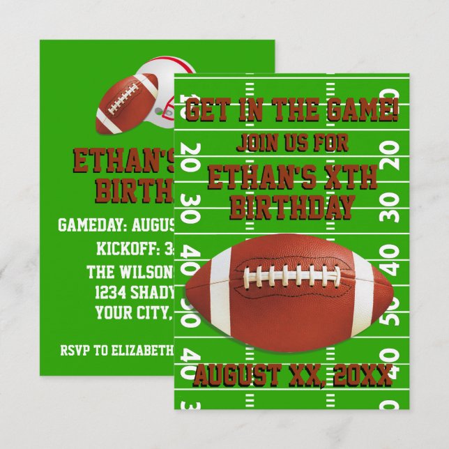Birthday Custom Football Party Invitation (Front/Back)