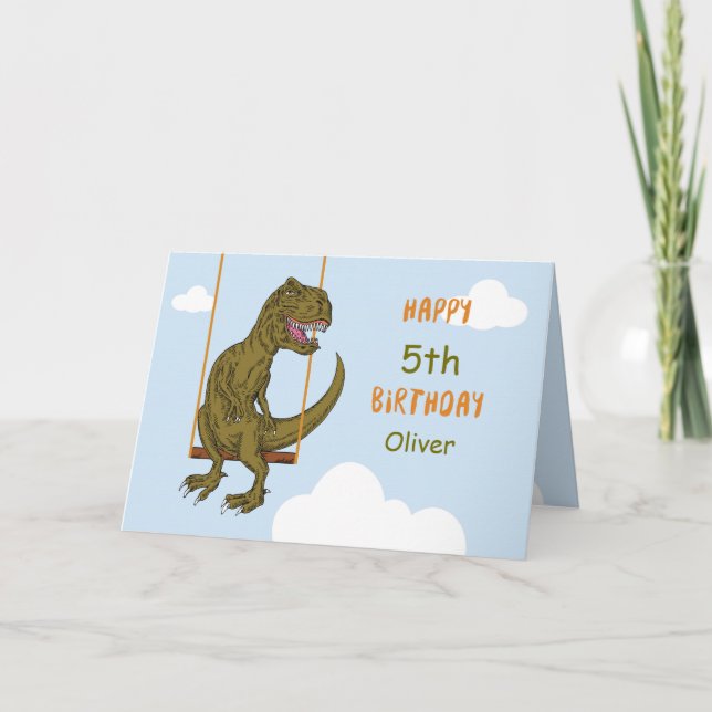 Birthday Custom Name, Age Personalized Dinosaur on Card (Front)
