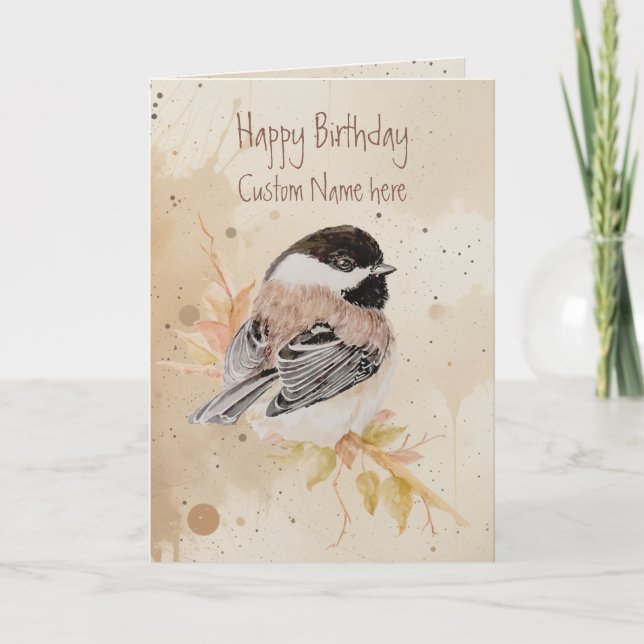 Birthday Custom Name Chickadee Bird Card (Front)