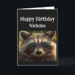 Birthday Custom Name Cool Brother Raccoon Card<br><div class="desc">Happy Birthday Custom Name cool brother raccoon animal in glasses</div>