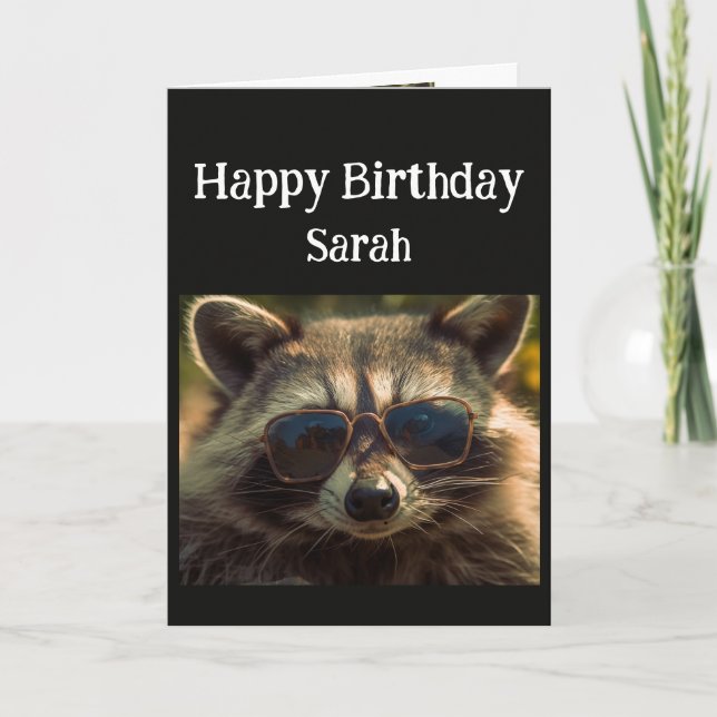 Birthday Custom Name Cool Friend Raccoon Card (Front)