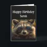 Birthday Custom Name Cool Friend Raccoon Card<br><div class="desc">Happy Birthday Custom Name cool Friend  raccoon animal in glasses</div>
