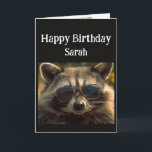 Birthday Custom Name Cool Sister Raccoon Card<br><div class="desc">Happy Birthday Custom Name cool sister raccoon animal in glasses</div>