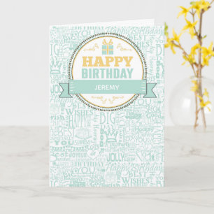 Birthday Custom Name Mint Green and Yellow Card