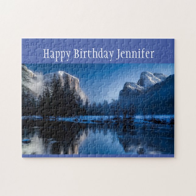 Birthday Custom Name Mountain Lake Wilderness Snow Jigsaw Puzzle (Horizontal)