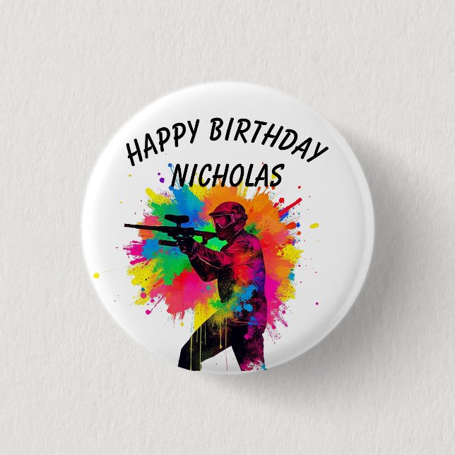 Birthday Custom Name Paintball  1 Inch Round Button (Front)