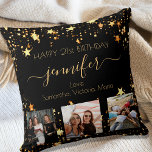 Birthday custom photo best friend black gold stars throw pillow<br><div class="desc">A gift from friends for a woman's 21st birthday, celebrating her life with 3 of your photos of her, her friends, family, interest or pets. Personalize and add her name, age 21 and your names. Golden coloured letters. A chic classic black background colour. Her name is written with a modern...</div>