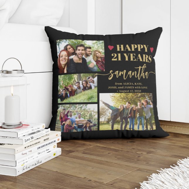 Birthday custom photo best friend name script throw pillow (Creator Uploaded)