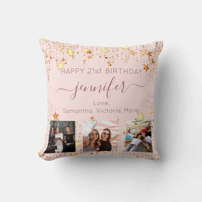 Birthday custom photo best friends rose gold stars throw pillow (Front)