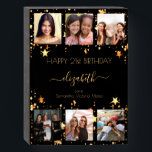 Birthday custom photo collage black friend stars wooden box sign<br><div class="desc">A gift from friends for a woman's 21st birthday, celebrating her life with a collage of 6 of your high quality photos of her, her friends, family, interest or pets. Personalize and add her name, age 21 and your names. Golden text. A chic, classic black background colour. Her name is...</div>