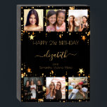 Birthday custom photo collage black friend stars wooden box sign<br><div class="desc">A gift from friends for a woman's 21st birthday, celebrating her life with a collage of 6 of your high quality photos of her, her friends, family, interest or pets. Personalize and add her name, age 21 and your names. Golden text. A chic, classic black background colour. Her name is...</div>