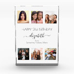 Birthday custom photo collage black friends acrylic award<br><div class="desc">A gift from friends for a woman's 21st birthday, celebrating her life with a collage of 6 of your high quality photos of her, her friends, family, interest or pets. Personalize and add her name, age 21 and your names. Black text. Her name is written with a modern hand lettered...</div>