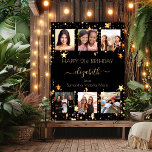Birthday custom photo collage black gold friends  poster<br><div class="desc">A gift from friends for a woman's 21st (or any age) birthday, celebrating her life with a collage of 6 of your high quality photos of her, her friends, family, interest or pets. Personalize and add her name, age 21 and your names. Golden text. A chic, classic black background colour....</div>
