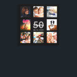 Birthday custom photo collage black monogram canvas print<br><div class="desc">A unique 50th (or any age) birthday gift or keepsake, celebrating her life with a collage of 8 of your photos. Add images of her family, friends, pets, hobbies or dream travel destination. Personalize and add a name, age 50 and a date. Grey and white coloured letters. A chic black...</div>